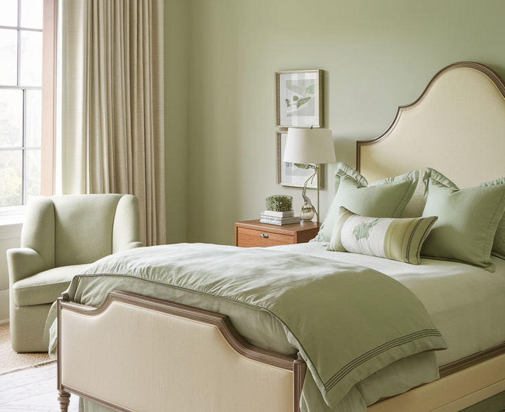 Sage Green and Cream bedroom
