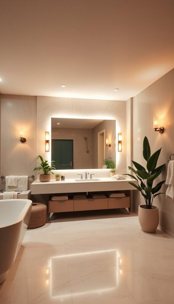 bathroom lighting and flooring